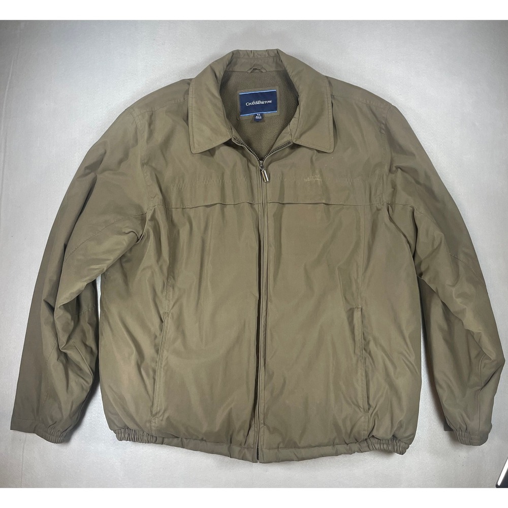Croft & Barrow Mens XL Tan Khaki Fleece Lined Full Zip Jacket Windbreaker‎ Coat
